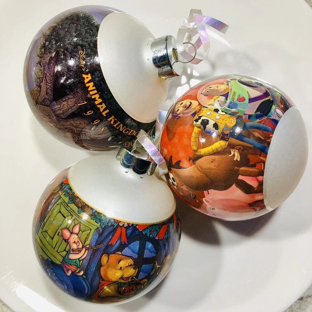 The Disney Store A Decade of Dreams Christmas Ornament Glass 3 Balls Vintage